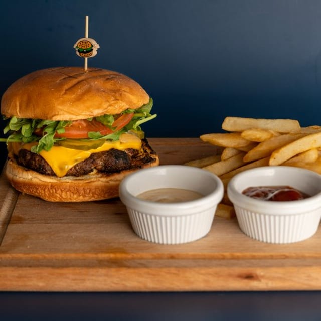 Beef Burger with Fries.